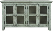 Starlight Canyon Home Acacia Veneer Accent Cabinet with Distressed-Finish Four-Door, Buffet Cabinet with Storage Sideboard Credenza, Surfside Blue