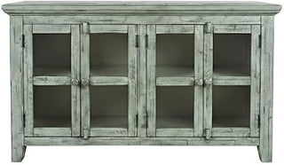 Starlight Canyon Home Acacia Veneer Accent Cabinet with Distressed-Finish Four-Door, Buffet Cabinet with Storage Sideboard Credenza, Surfside Blue