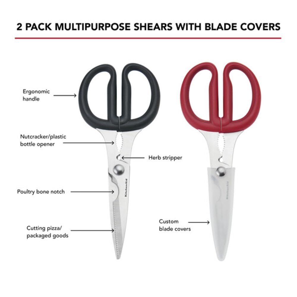 2-Piece Multipurpose Shear Set by KitchenAid – 2 Pack, Stainless Steel, Black, Model KE2PMSAOHASA