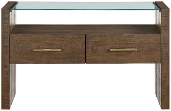 Steve Silver Garland Glass Top Sofa Table in Toffee Finish