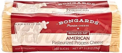 Bongards Yellow Reduced Fat Pasteurized Process American Cheese Slices, 5 Pound, 6 Pack Case, Made with Real Cheese