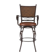 Copper Stamped Back Bar Stool with Arms by Furnifact – Steel,Particle Board, Brown