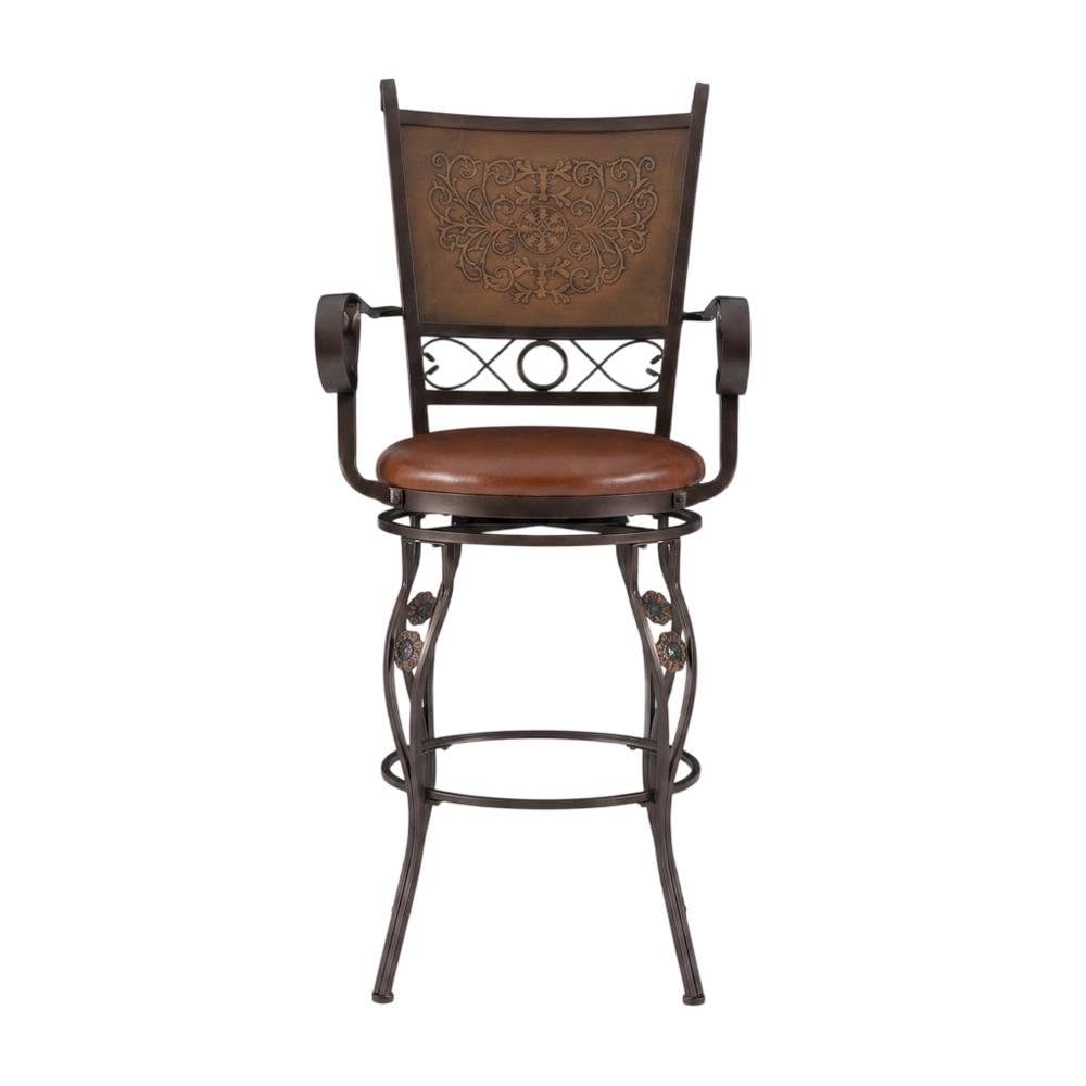 Copper Stamped Back Bar Stool with Arms by Furnifact – Steel,Particle Board, Brown