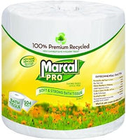 Marcal Premium 100% Recycled Bath Tissue, 2-Ply,White, 4.3 x 3.66, 504/Roll
