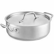 Glownary SS1 Series Brazier with Lid – 10 Qt, Stainless Steel with Aluminum-Clad Bottom, 13.1 Inch Diameter, Induction Ready