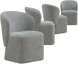 Starlight Canyon Home Solid Wood Upholstered Dining Chair with Castors, Eclectic Accent Upholstered Kitchen Chairs for Dining Room, Gray