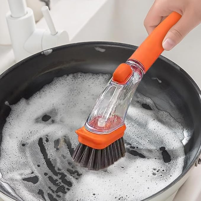 Splash-Proof Press Pot Brush - Multi-Functional Household Dormitory Kitchen Brushes (Red by Generic – Acrylonitrile Butadiene Styrene (ABS), Orange, Model AHN254200