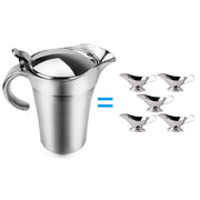 ShineMe Gravy Boat with Lid, 26 Ounces Double Wall Stainless Steel, Silver