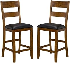 Starlight Canyon Home Rustic Whiskey Mariposa Ladderback Counter Chair 2-Pack, Faux Leather Seat, Rubberwood, Transitional Style, Distressed Finish