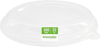 Responsible Products Clear Lids 32 oz Oval Bowls I Burrito Bowl Lids I Extra Strength I NO-PFAS (300 Count)