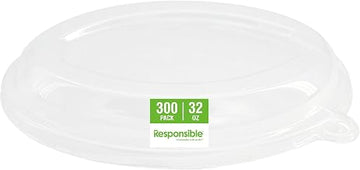 Responsible Products Clear Lids 32 oz Oval Bowls I Burrito Bowl Lids I Extra Strength I NO-PFAS (300 Count)