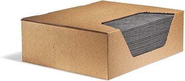 New Pig Absorbent Mat Pad in Dispenser Box, (50)-22 oz Absorbency Pads, Absorbs Oils, Coolants, Solvents & Water, Mediumweight, 20" x 15", Gray, MAT171