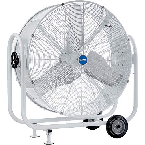 Outdoor Rated 36" Mobile Tilt Drum Blower Fan by Global Industrial – 15"L x 41.75"W x 45.25"H, Alloy Steel, White, Model HVD-36M