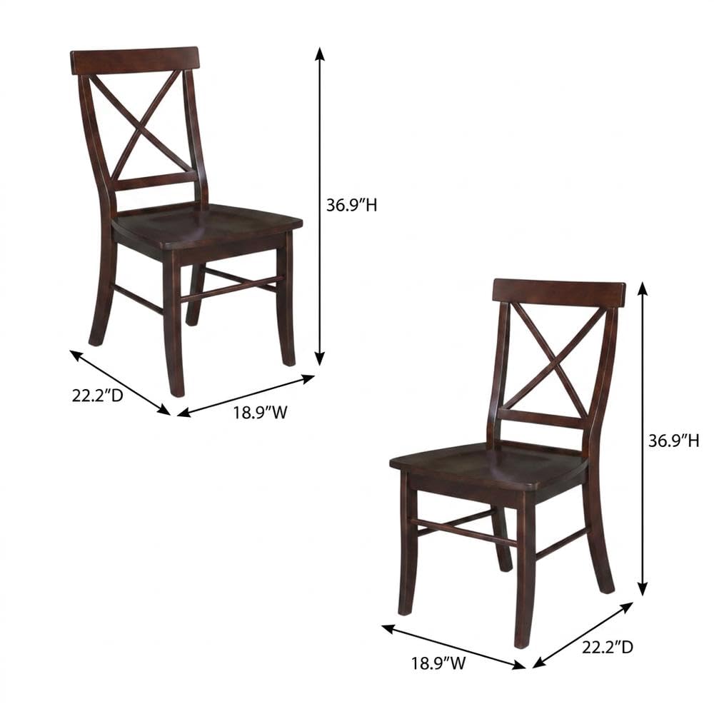 Solid Wood Dining Chair with X-Back Design by Furnifact – Wood, Rich Mocha, Pack of 2
