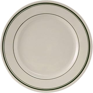 Tuxton China TGB-005 Plate, 5-1/2" Diameter, Round, Wide Rim, Rolled Edge,Microwave and Dishwasher Safe, Oven Proof, Fully Vitrified, Ceramic, Green Bay, Pack of 36
