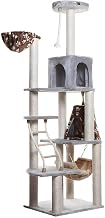 Pressed Wood Cat Tree with Playhouse Condo, 12 Sisal Scratching Posts, Hammock, Lounge Basket, 8-Level Perches for Indoor Cats