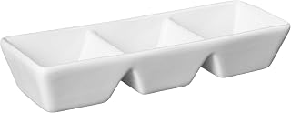 CAC China CN-3T7 Divided Tray 7-Inch by 2-1/2-Inch 1.5-Ounce 3 Super White Porcelain 3-Compartment Rectangular Tray, Box of 24