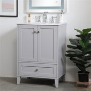 24 Inch Single Bathroom Vanity in Grey by Elegant Decor – 24" - Single, Engineered Wood, Brushed Nickel,grey, Model VF18024GR