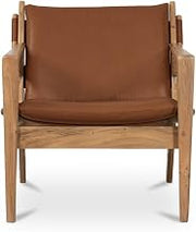 Baker Accent Chair, Sling Seat, Top-Grain Buffalo Leather, Solid Acacia Frame, Rounded Edges, Brown