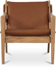 Baker Accent Chair, Sling Seat, Top-Grain Buffalo Leather, Solid Acacia Frame, Rounded Edges, Brown