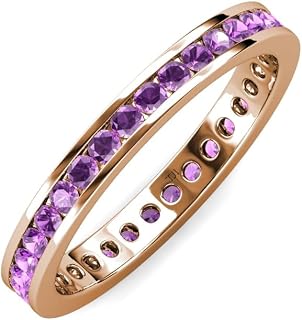 Round Amethyst Channel Set Womens Eternity Ring Stackable 14K Rose Gold