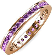 Round Amethyst Channel Set Womens Eternity Ring Stackable 18K Rose Gold