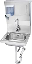 Krowne Metal HS-13 Wall Mount Hand Sink w/ 14"W x 10"FtoB x 6" Deep Bowl, Splash Mount Electronic Gooseneck Faucet, Rear Overflow, P-Trap, Soap & Towel Dispenser