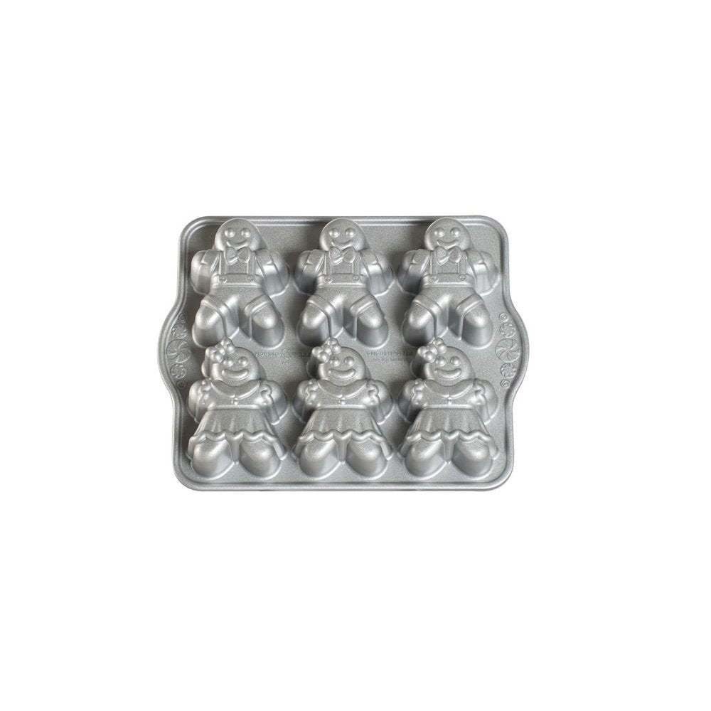 Gingerbread Kids Cakelet Pan by Nordic Ware – 6-Cavities, 12.25 inches, Aluminum, Silver, Model 86948