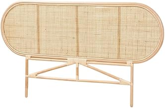 Furnifact Brown Genuine Rattan Queen Size Standalone Headboard, Bohemian Style, Durable Frame, Lightweight Design, Easy to Clean, Single Piece