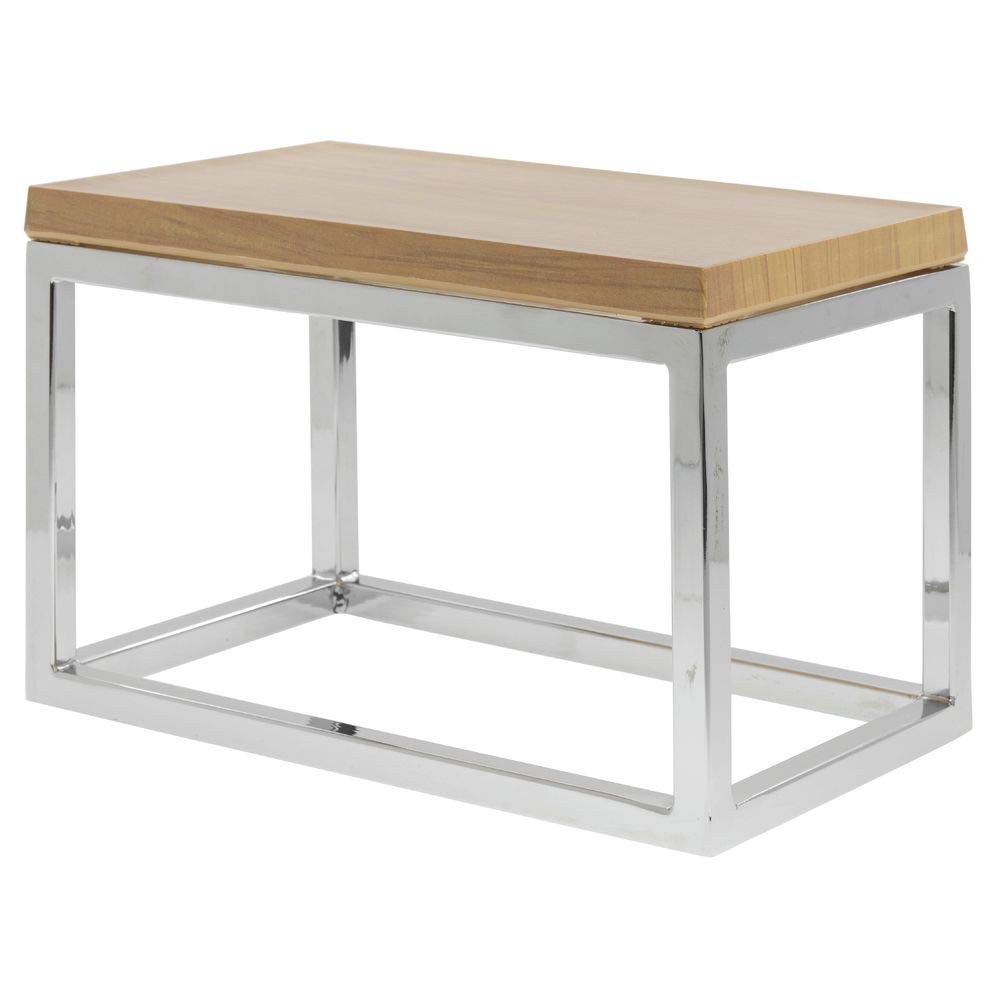 Chrome Display Riser with Butcher Block Top - 7" H by HUBERT – Metal, Gray, Model 74613+18765