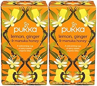 Pukka Herbal Teas Tea - Organic - Lemon Ginger and Manuka Honey - 20 Bags - Pack of 2