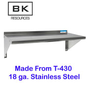 BK Resources Stainless Steel Wall Shelf – 16" W x 72" L, Stainless Steel, Silver, Model BKWSE-1672