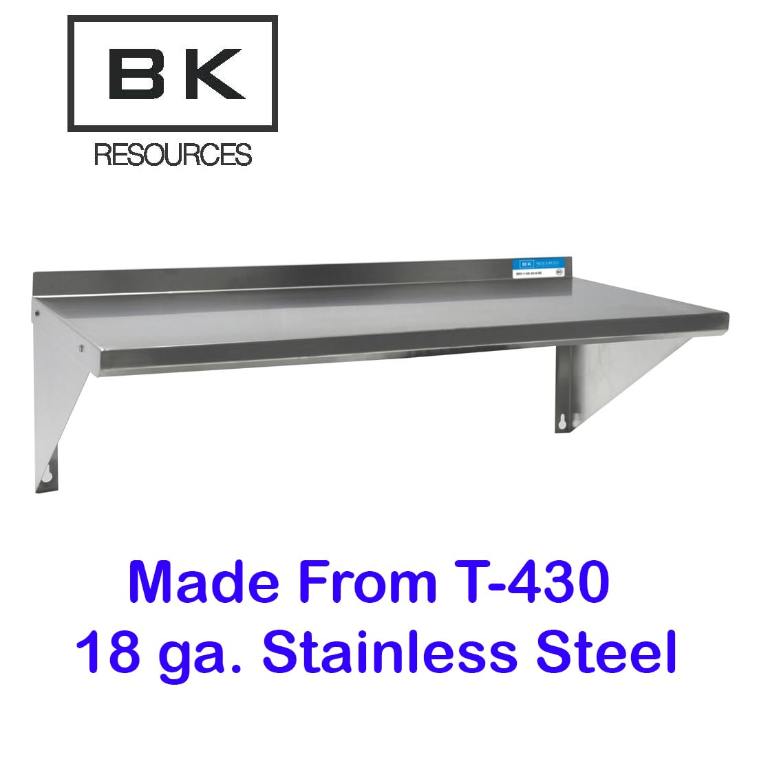 BK Resources Stainless Steel Wall Shelf – 16" W x 72" L, Stainless Steel, Silver, Model BKWSE-1672