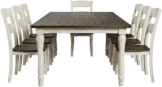 Starlight Canyon Home Pine Dining Furniture 9 Piece Set, Distressed-Finish Farmhouse Kitchen Table with Chairs for Dining Room, Vintage White