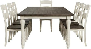 Starlight Canyon Home Pine Dining Furniture 9 Piece Set, Distressed-Finish Farmhouse Kitchen Table with Chairs for Dining Room, Vintage White
