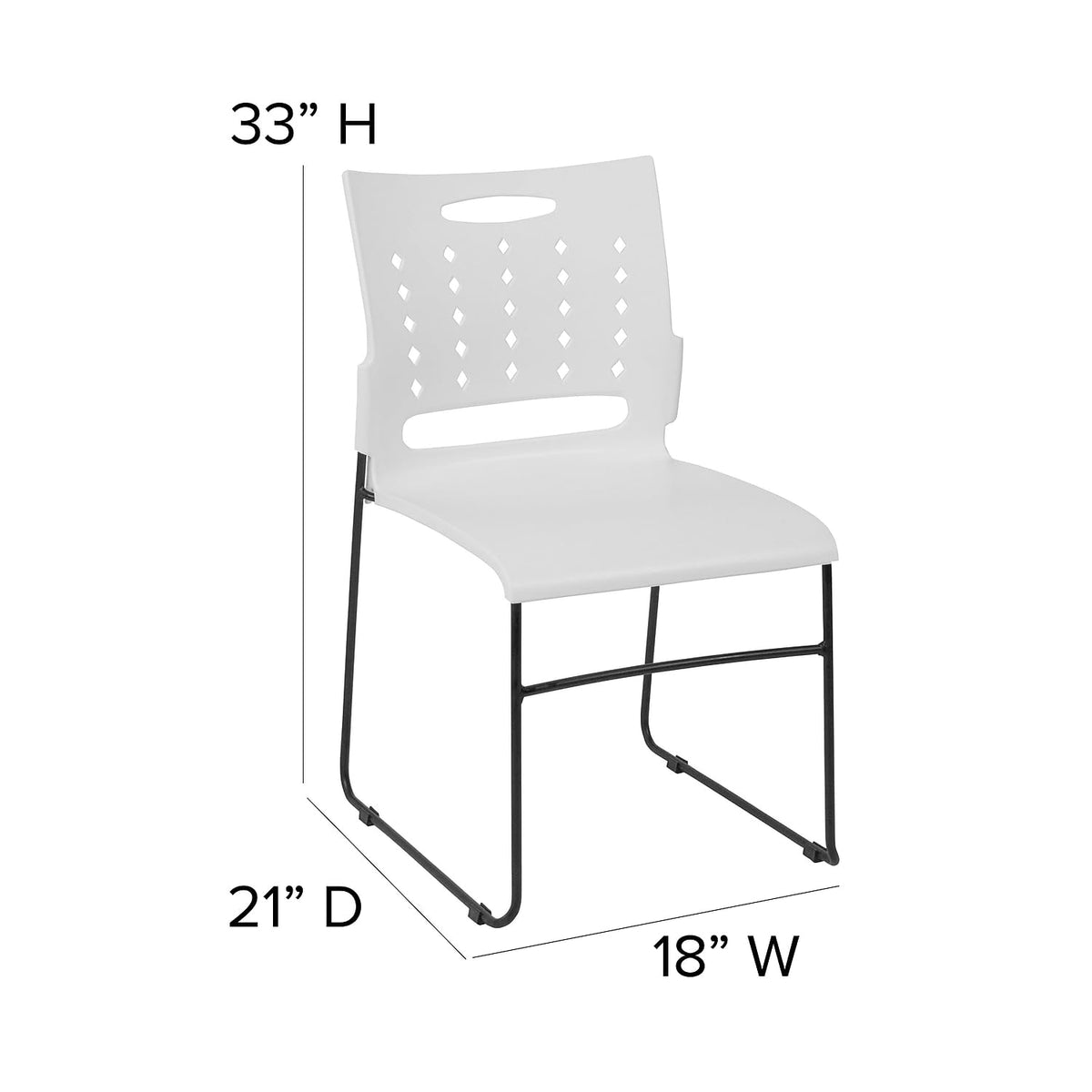 HERCULES Series 881 lb. Capacity White Sled Base Stack Chair with Air-Vent Back by Flash Furniture – Set of 1, Alloy Steel, White, Model RUT-2-WH-GG