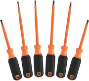 KLEIN TOOLS 85076INS Insulated Screwdriver Set, Made in USA, features 1000V Electricial Screwdrivers, (3) Phillips and (2) Slotted and Square Tips, 6-Piece
