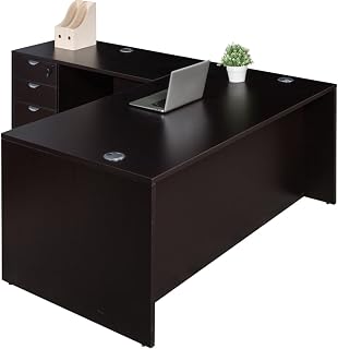 Boss Office Products Holland 71" Executive L-Shape Corner Desk with File Storage Pedestal, Mocha