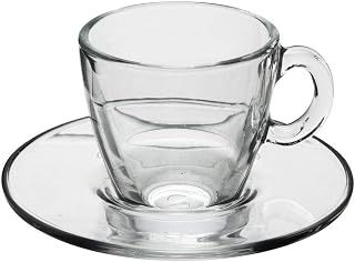 Pasabahce Aqua Coffee Cup with Saucer Set, Glass, Transparent, 6 pcs