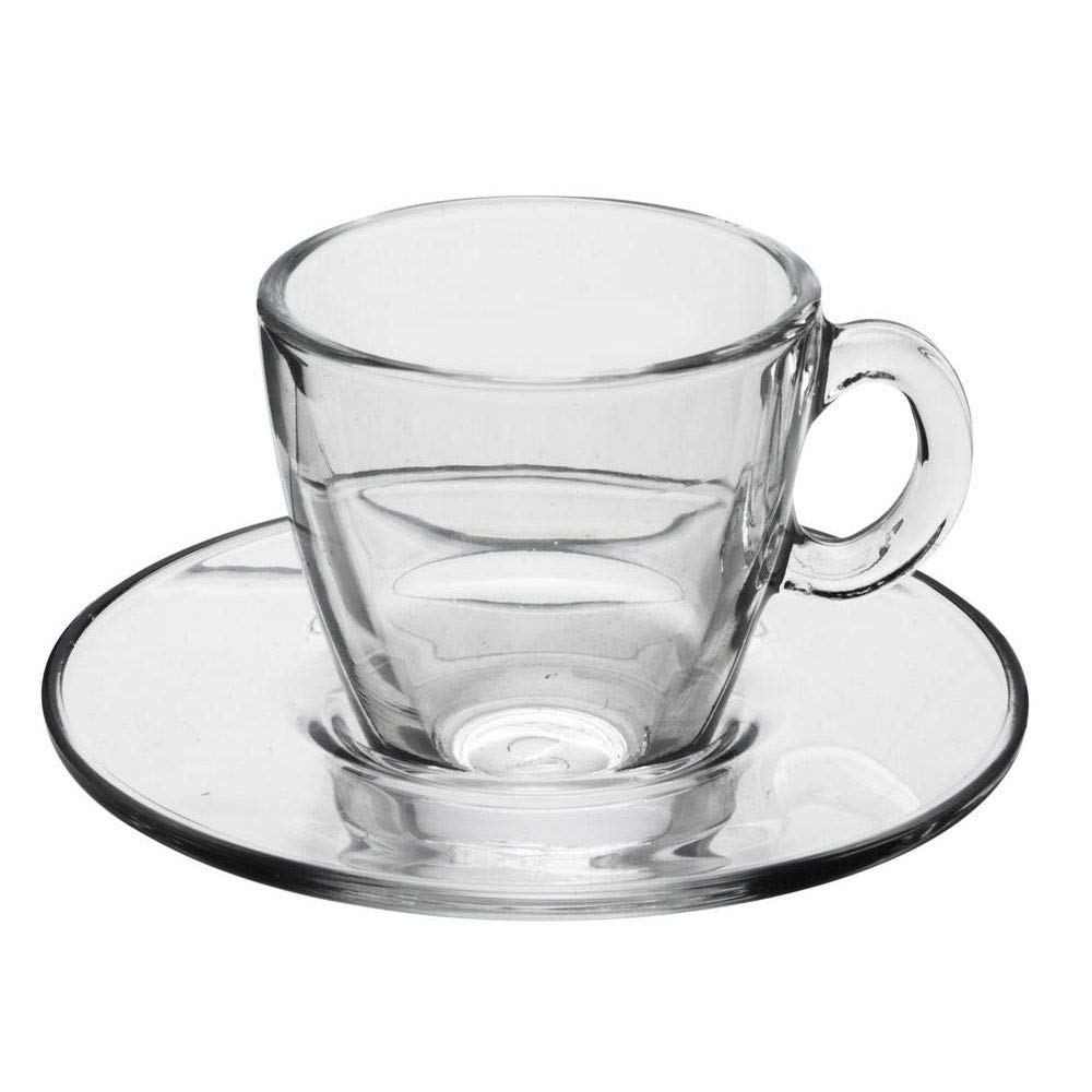 Aqua Coffee Cup with Saucer Set by Pasabahce – 6 Stück (1er Pack), 3.218 liters, Glass, Transparent, Pack of 6