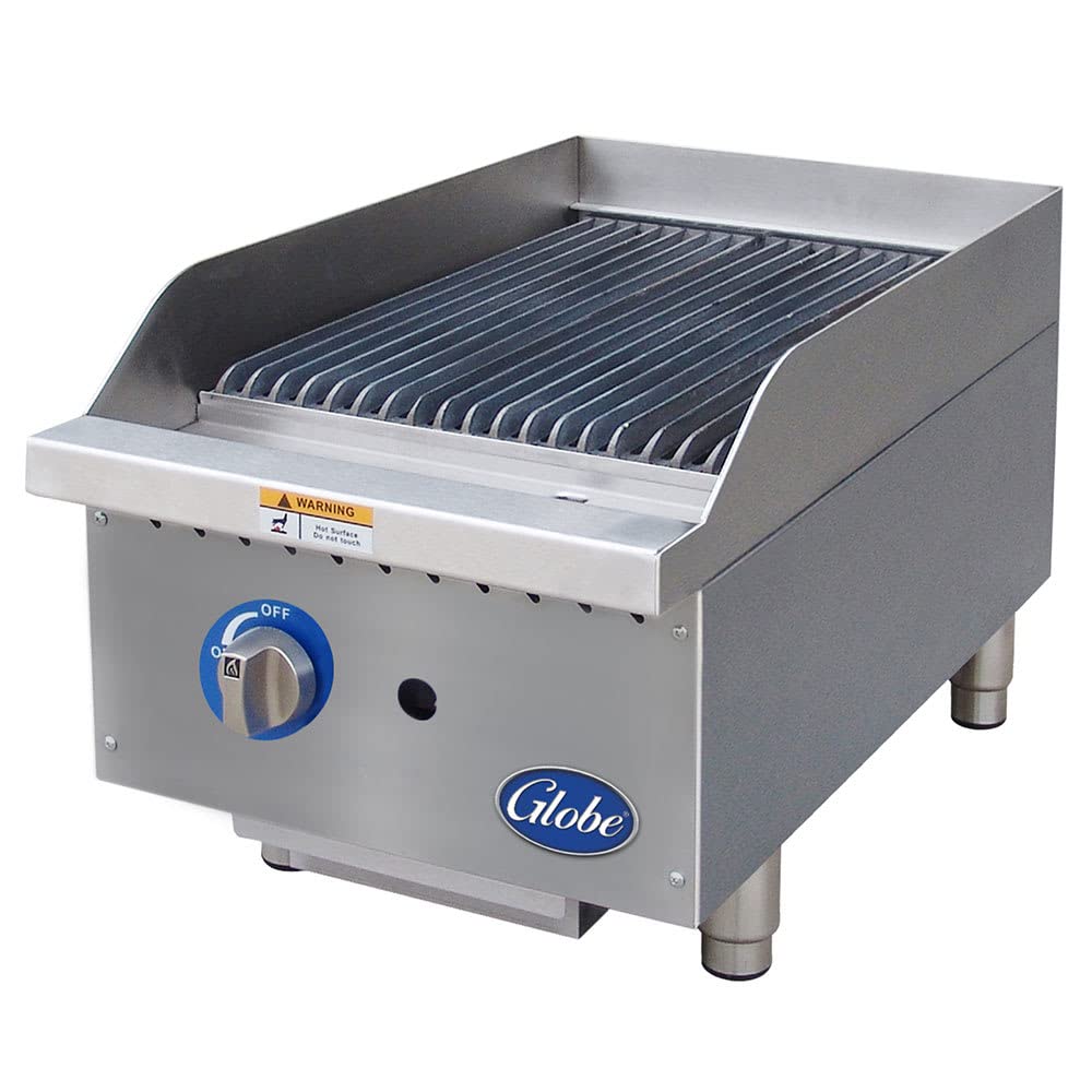 Food Equipment Countertop 15" Char Rock Gas Charbroiler by Globe – 18/10 Steel, Stainless-Steel, Model GCB15G-RK