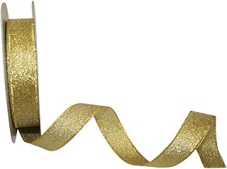 Reliant Ribbon Woven Shimmer Ribbon, 5/8 Inch X 25 Yards, Gold