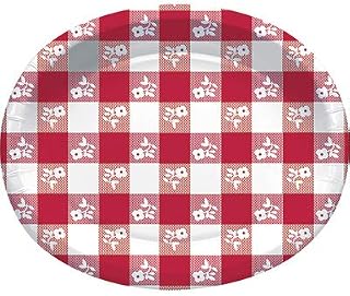 Creative Converting Club Pack Summer Theme Red Gingham Pattern Printed Paper Platter 10in x 12in, Box of 96 Platters