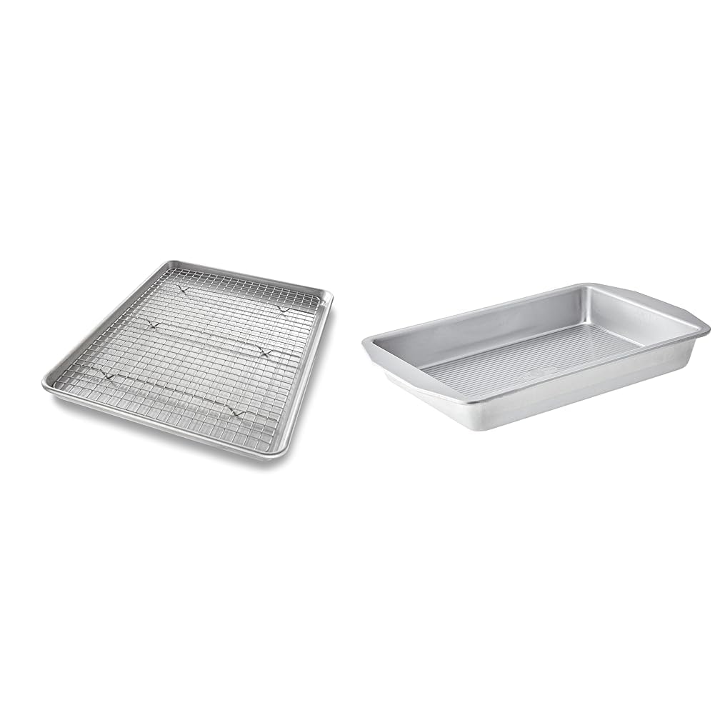 Half Sheet Baking Pan and Cooling Rack Set with 9x13 Inch Rectangular Lasagna and Brownie Pan by USA Pan – Aluminized Steel