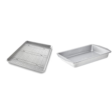 Half Sheet Baking Pan and Cooling Rack Set with 9x13 Inch Rectangular Lasagna and Brownie Pan by USA Pan – Aluminized Steel