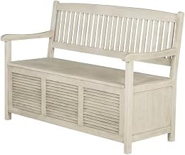 White Storage Bench, Acacia Wood, Galvanized Steel Hardware, Weather-Resistant Finish, Spacious Seat, Supports 500 Lbs