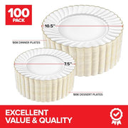 Stock Your Home Ivory & Gold / 100 / 100 Count Plates