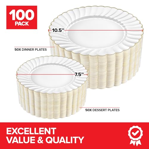 Stock Your Home Ivory & Gold / 100 / 100 Count Plates