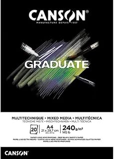 Canson Graduate Mix Media Glued Pad A4 20 Sheets Fine Black 240 g, C31250P017