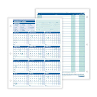 ComplyRight Attendance Calendar, 8 1/2" x 11", White, 50/Pack - White Academic